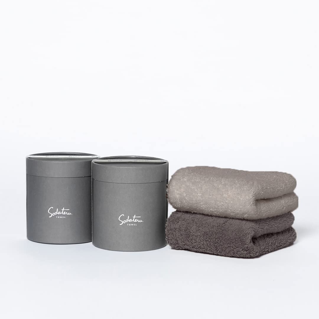 Sodateru Towel feel Face Towel Pair Set Charcoal (Gray series) × Moon Greige (Brown series) 13.4 x 33.5 inches (34 x 85 cm), 100% Cotton, Boxed SD-FEELGF-FGGCH : Home & Kitchen