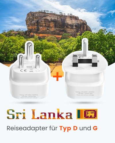 LENCENT Typ D und Typ G Kombi-Reiseadapter für Malediven Sri Lanka Tansania Sansibar Ghana Reisesteckdose Reisestecker Steckdose Netzadapter Stecker Adapter Stromadapter