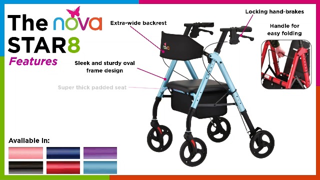 Amazon.com: NOVA Star 8 OS Rollator Walker with Perfect Fit