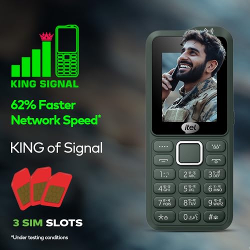 Image of Itel Kingsignal Keypad Mobile Phone | Stronger Signal |1500 mAh 33 Days Standby Super Battery | Type C Charger | KingVoice | Wireless FM with Recording | Auto Call Recording |Kevlar Texture|ArmyGreen