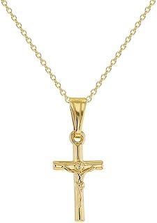 Gold Plated Small Jesus Crucifix Cross Pendant Catholic Necklace for Children 16" Religious Jesus Christ Crucifix Cross Pendant Necklace for Kids - Girls or Boys