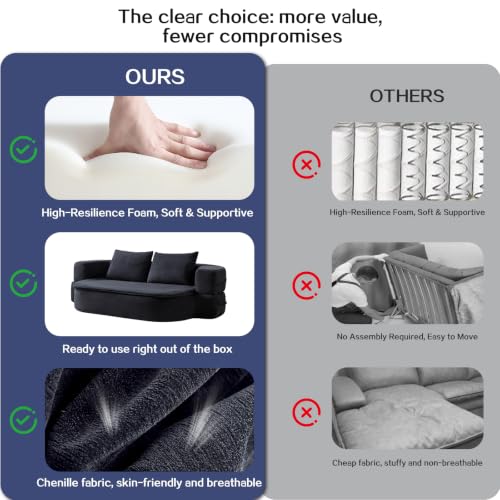 Image of 79 inch Convertible Futon Sofa Bed Mattress, Sleeper Boneless Futon Sofa,Black