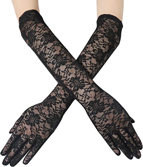 Women's Lace UV Sun Protection Cooling Arm Sleeve & Women Tattoo Cover Up Lace Sleeves, Fishnet Fashion Hand Gloves (1 Pair)_Black