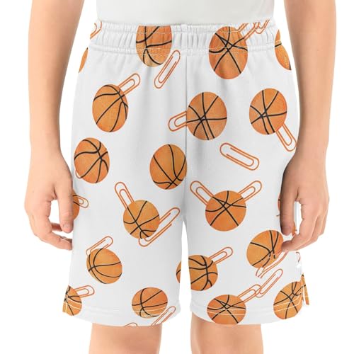 CHIFIGNO Basketballs White Boys Vacation Shorts Thick Boys Polyester Shorts with Pockets XS2
