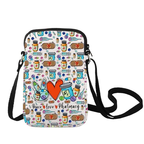 LEVLO Pharmacist RX Crossbody Bag Pharmacy Technician Gift Peace Love Pharmacy Shoulder Bag Pharmacy Tech Merch
