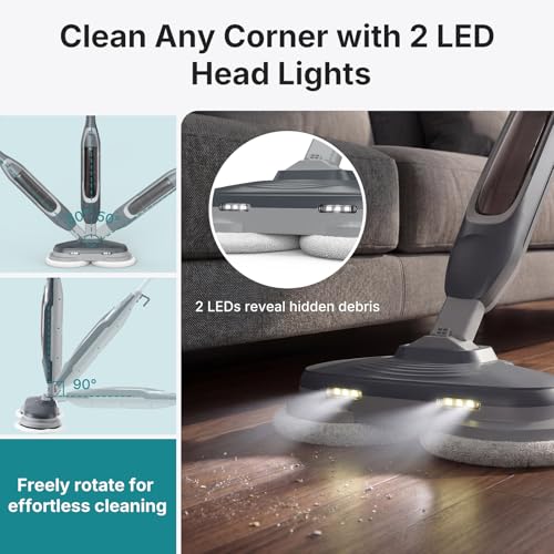 Image of OLIXIS Steam Mop, All-in-One Scrubbing Steam Mops for Floor Cleaning with Rotating Pads, Floor Steamer with 2 LED Lights, 4 Cleaning Modes, Swivel Steering, 16.4 FT Cord, Safe for Hardwood and Tile