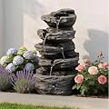20" Outdoor Water Fountain with Lights, 5-Tiered Cascading Rock Water Fountain, Outdoor Garden Waterfall Decor for Garden, Patio, Courtyard