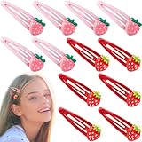 PAGOW 12 Pcs Strawberry Hair Clips, Y2K Cute Hair Barrettes, Fruit Cutecore Hair Accessories, Decorative Metal Snap Hair Clips for Women (Red, Dark Pink)