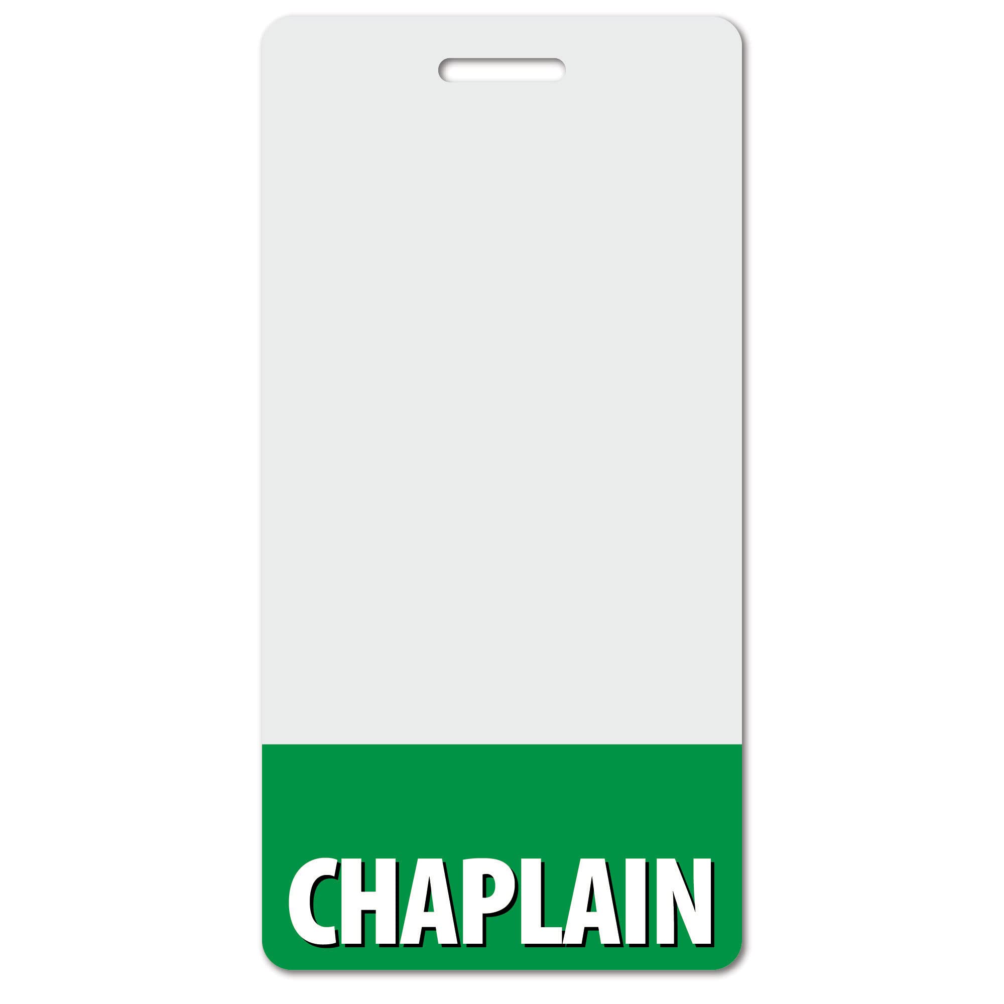 Chaplain Heavy Duty Vertical Green (1 Pack) - Spill & Tear Proof Cards - 2 Sided USA Printed Quick Role Identifier ID Tag Backer by BadgeZoo