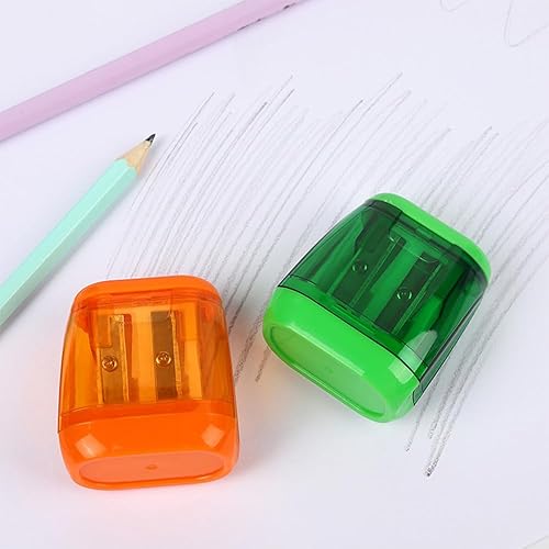 Miniatura 5 de BOPART - Sacapuntas manuales de colores a granel, 24 sacapuntas de mano pequeños con doble agujero con tapa para niños y adultos en el aula,