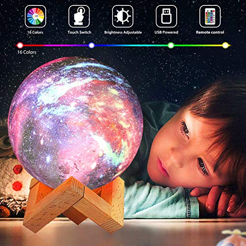 Lampe Lune, OxyLED Lampe Lune Imprimée en 3D 18CM Variateur de Lumière lunaire16 couleurs RVB avec Télécommande contrôle tactile USB Rechargeable Veilleuse LED Cadeau pour Femme Enfants