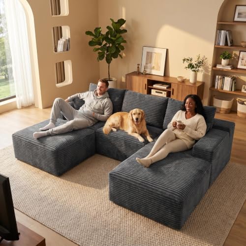 Image of Modular Cloud Sectional Sofa, Oversized Corduroy Boneless Couch | Luxury Comfort, Deep Seat, Couches for Living Room and Apartment, No Assembly Required