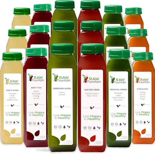 7 Day Juice Cleanse by Raw Fountain, Tropical Flavors, All Natural Raw, Cold Pressed Fruit and Vegetable Juices, Detox Cleanse, 42 Bottles 12oz