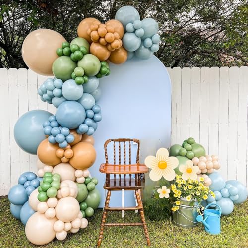 Image of Sage Green Dusty Blue Yellow Balloons, 60 Pcs Olive Green Slate Blue Macaron Yellow Apricot Balloon Helium for Birthday Wedding Engagement Bridal Wild Bee Bear Theme Baby Shower Party Decorations