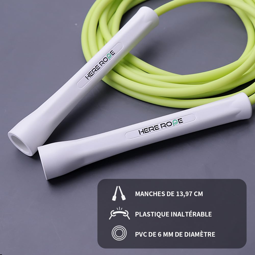 Hererope Skakanka z PCW 6 mm dla mężczyzn i kobiet, fitness, prędkość, triki, trening cardio, 3,1 m, skakanka z nietłukącymi się uchwytami i linką bez węzłów