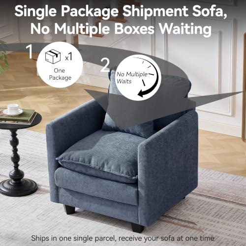 Image of 30'' Cloud Single Couch, Cloud Sofa with Throw Pillow, Modern 1 Seater Reading Chair with Deep Seat, Accent Chairs for Living Room, Bedroom, Small Apartment, Blue