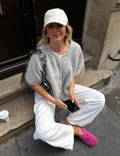 Arssm Women's Knitted Crop Cardigan Y2k Short Sleeve Button Down Cardigan Shirt Ribbed Knit Solid Color Lightweight Outwear4