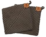 Handmade Crochet Pot Holders- Solid Color Collection- 6'x6' Cotton- Heat Resistant- Double Layer- Hanging Loop- Pacific Junction Set of 2 (Pewter)