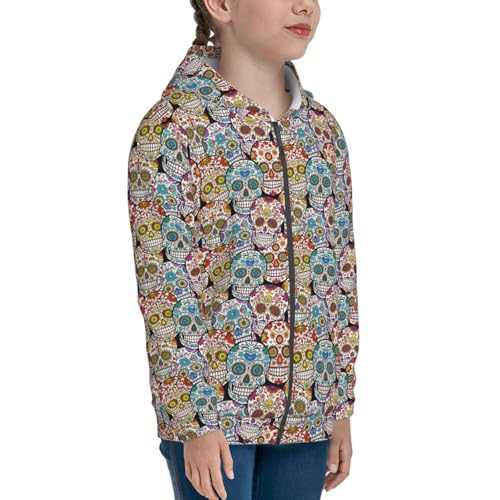 Colorful Sugar Skull Kid Hoodies Boys Zip Up Sweatshirts Girls Pullover with Pocket4