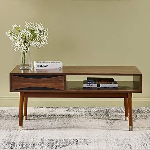 Teamson Home Coffee Table, MDF, Solid wood, Walnut, (L) 100.63 x (W) 54.91 x (H) 45.08 cm Cover