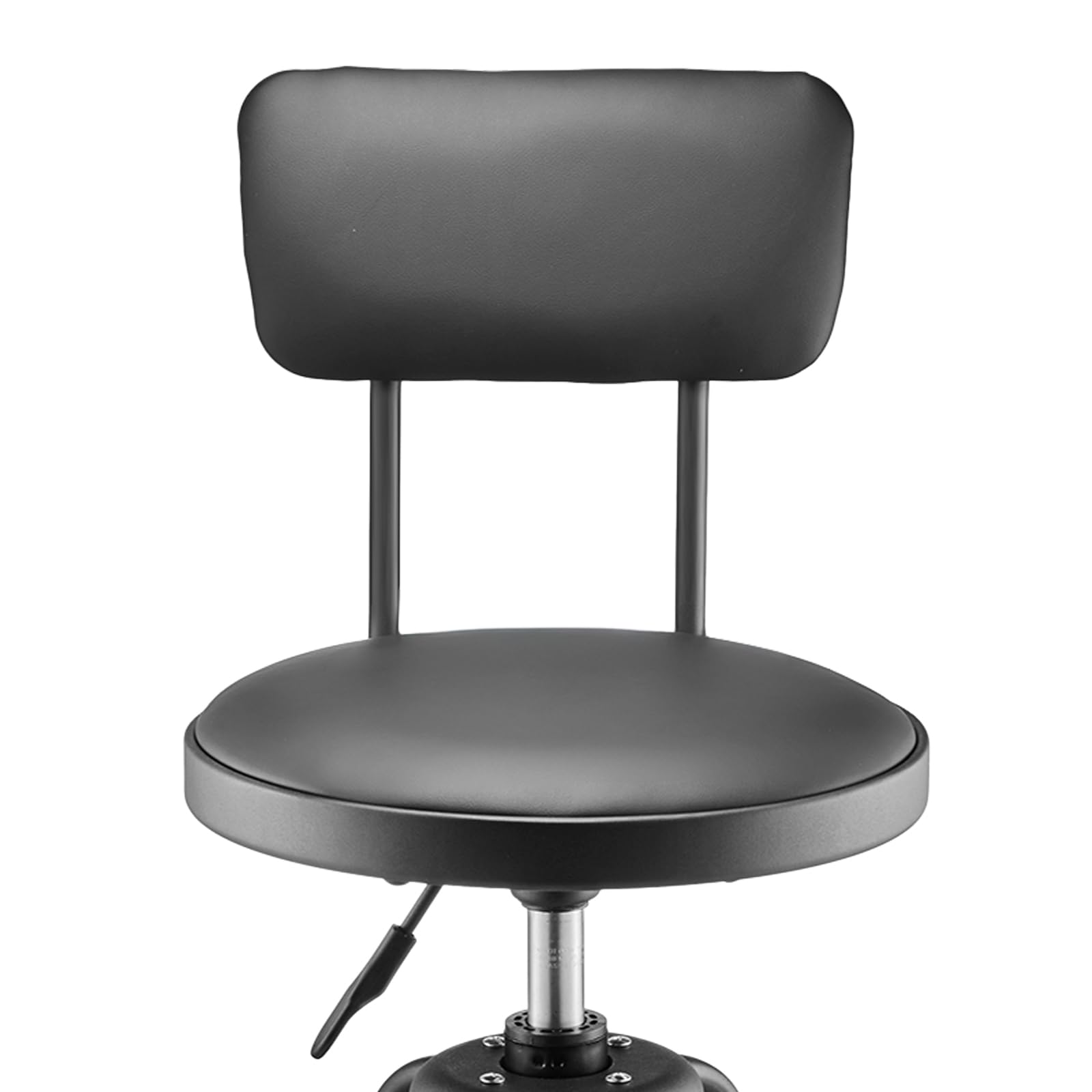 VEVOR Taburete de Taller con Respaldo Asiento de Garaje Carga de 136 kg Taburete de Trabajo Altura Ajustable 103-114 cm Giratorio de 360° para Garaje, Taller, Reparación de Automóviles, Negro