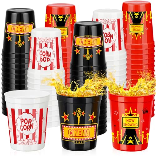 Domensi 48 Pcs Movie Night Cups 16oz Movie Night Party Supplies Party Decorations Reusable Stadium Plastic Cups for Movie Night Theme Party Birthday Gift