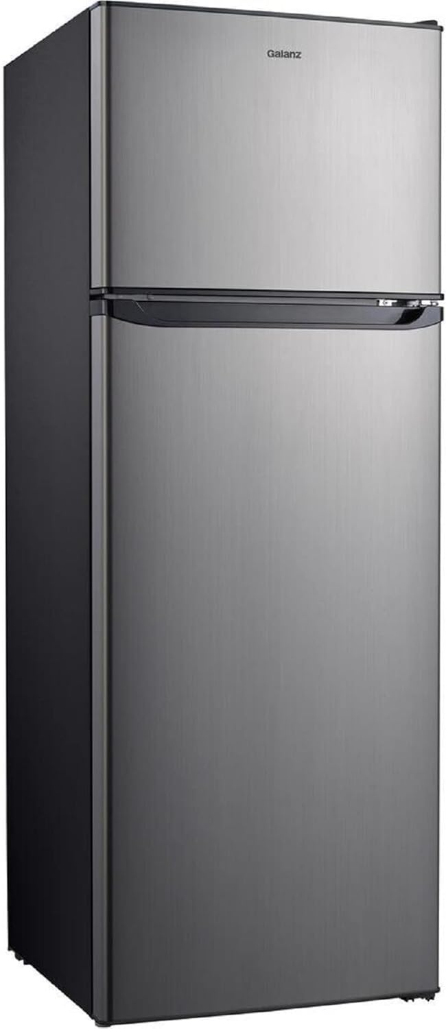 Galanz GLR12TS5F Refrigerator, Dual Door Fridge, Adjustable Electrical Thermostat Control with Top Mount Freezer Compartment, 12.0 Cu.Ft, Stainless Steel, 12 product image
