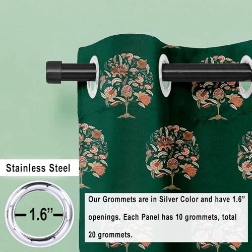 Image of Cloth Fusion Printed 100% Blackout Door Curtains 7 Feet Long Set of 2, Room Darkening Parda with Stainless Steel Grommets for Home Decor (7x4.5 Feet, Green Trees)