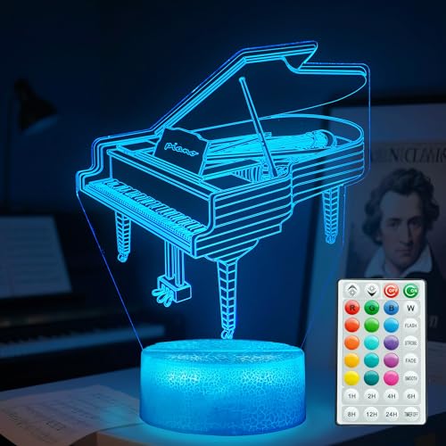 POSSHE Piano Night Light, Instrument Gifts, Piano 3D Illusion Lamp with 16...