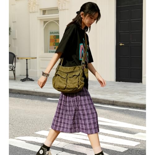 Canvas Messenger Bag for Women and Men, Grunge Bag with Fairy Grunge Bracelet, Hippie Crossbody Shoulder Bag for Women with Leather Beaded Bracelets Fairy Grunge Clothes Accessories (Green)4