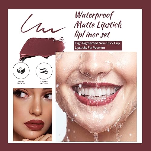 Lipstick Lip Liner Set, Matte lip gloss, Nude lip stain, Waterproof Long Lasting Lipstick, High Pigmented Non-Stick Cup Lipsticks For Women,Velvet Pink Lip Tint Stain Lip Balm - Image 3