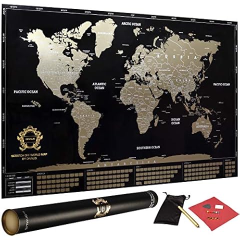 Detailed Scratch off World Map Poster - XL - Black and Gold Scratchable World Map - Glossy, Laminated Travel World Map - Full Accessories Kit - Best Gift Scratch off Map of the World By Divalis Cover
