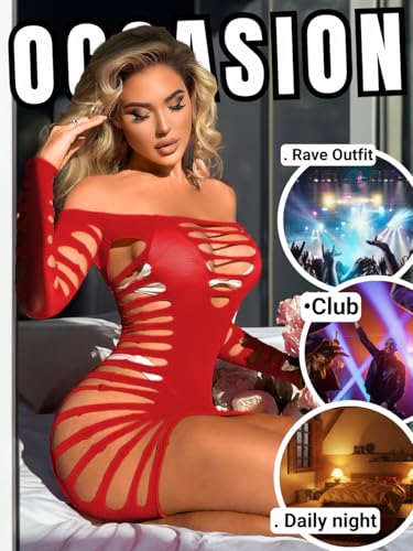 Image of Kaei&Shi Sexy Club Outfits for Women,Mesh Cutout Mini Dress,Off Shoulder Birthday Bodycon Dresses
