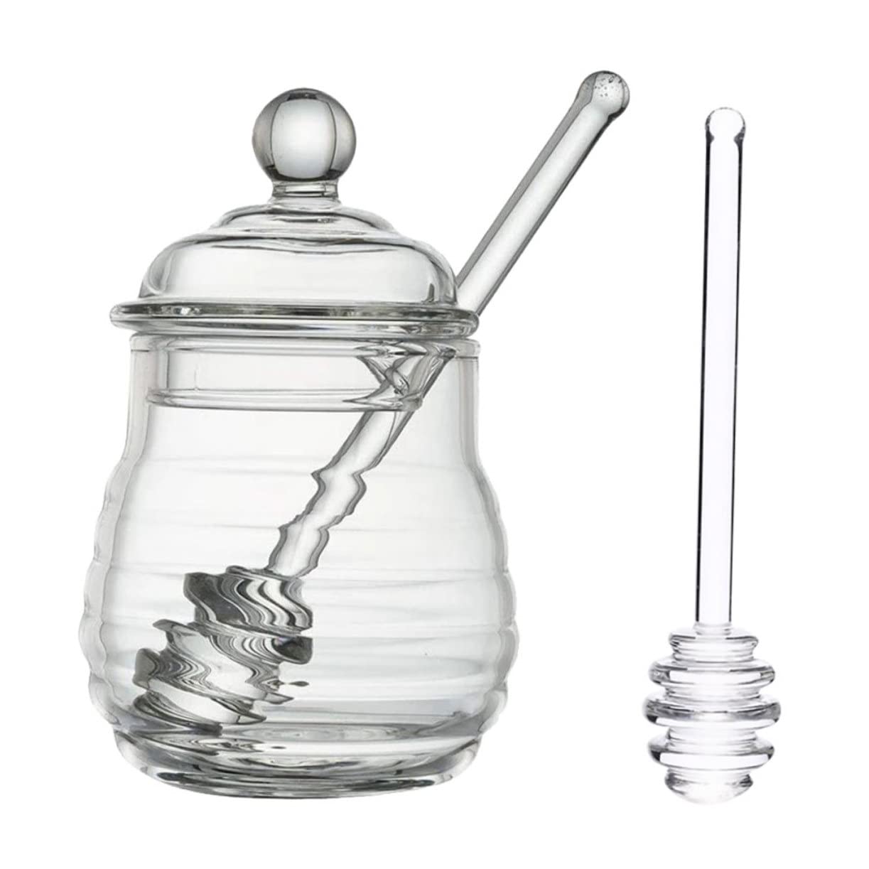 Unomor 1 Set Honey Pot Honey Jar with Dipper Jar with Lid Honey Container Terrarium Tank Container with Lid Clear Jars Clear Honey Storage Honey Jars with Dipper Jam Jar Glass re-usable