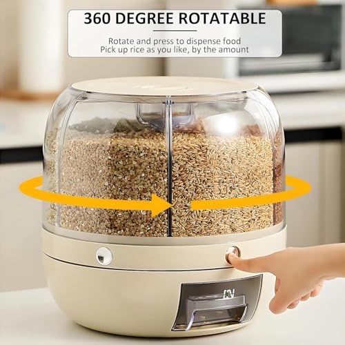 Image of proxin Grain Dispenser, Rotating Rice Dispenser Storage Container, 6-Compartment Dry Food Dispenser with Measuring Cup, Food Storage Containers for Kitchen Small Grains, Beans, Rice