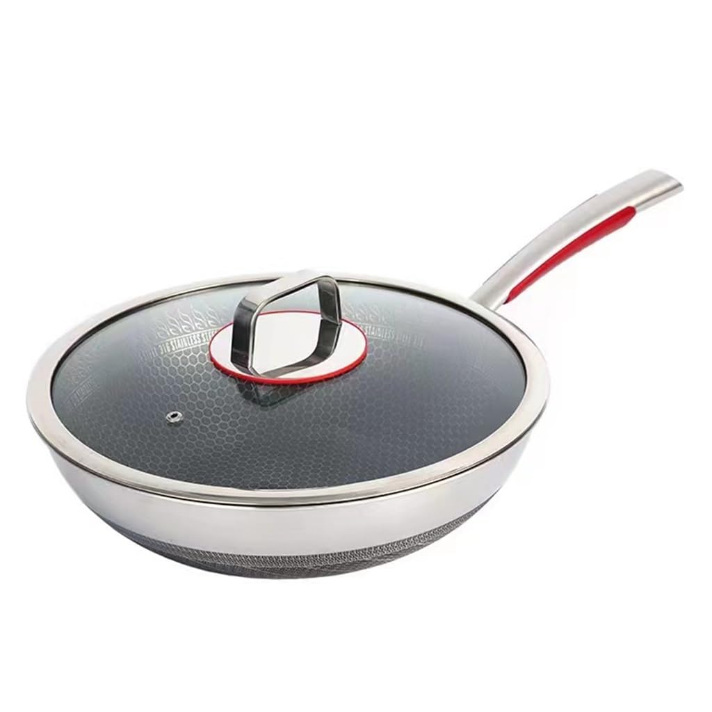 Stainless Steel Frying Pan Household Flat Bottomed Non Stick Pan Double-Sided Screen Uncoated Honeycomb Frying Pan D-34CM
