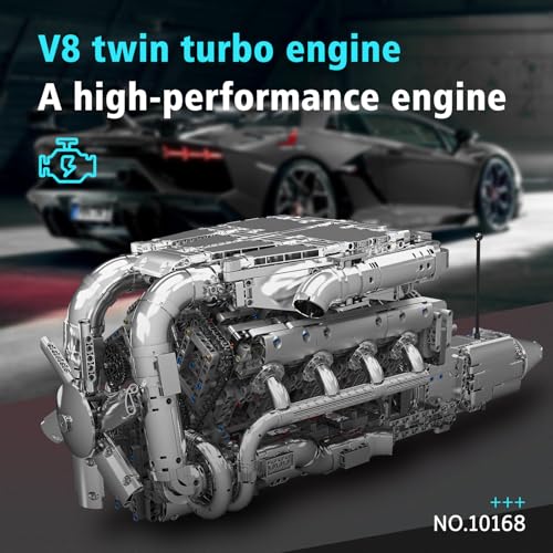 Mould King 10168 Technik V8 Motor, 2899 Teile High-Tech Doppel-Turbo-Motor Modell, Groß V8-Zylinder Motorblock Klemmbausteine Bauset