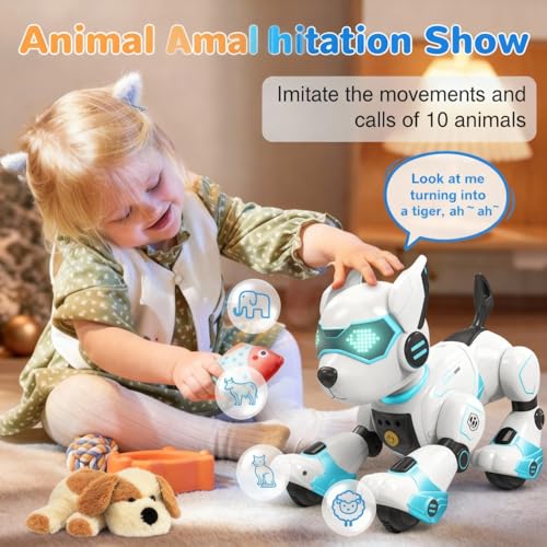 PRANITE Roboter Hund, Programmierbarer Roboterhund Kinder Ferngesteuerter Spielzeug, Wiederaufladbar, Tierimitation, Sprachsteuerung, Gestensteuerung, Musik, Tanz, für Jungen Mädchen
