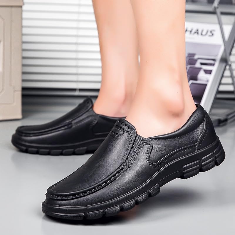 Men's Black Leather Slip-On Shoes Stitching Adhesive Craft Sturdy Non-Slip Sole Soft Upper Contemporary Casual Shoes Stylish Business Shoes2