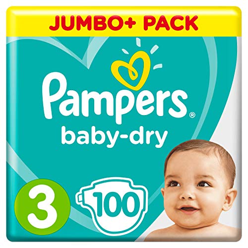 Pampers Baby-Dry Lot de 100 couches taille 3 avec canaux d'aération pour une séchage de nuit respirante (6 à 10 kg)