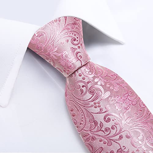 Image of DiBanGu Silk Floral Ties for Men Woven Paisley Necktie and Tie Clip Handkerchief Cufflinks Set for Party Wedding