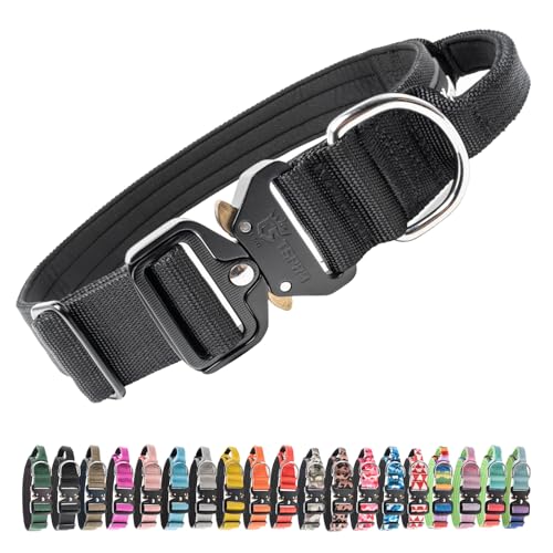 TSPRO Premium Hundehalsband mit Griff Dickes Verstellbares Taktisches Hundehalsband Schwere Ausführung Schnellverschluss Metallschnalle für Mittelgroße bis Große Hunde (Schwarz L)