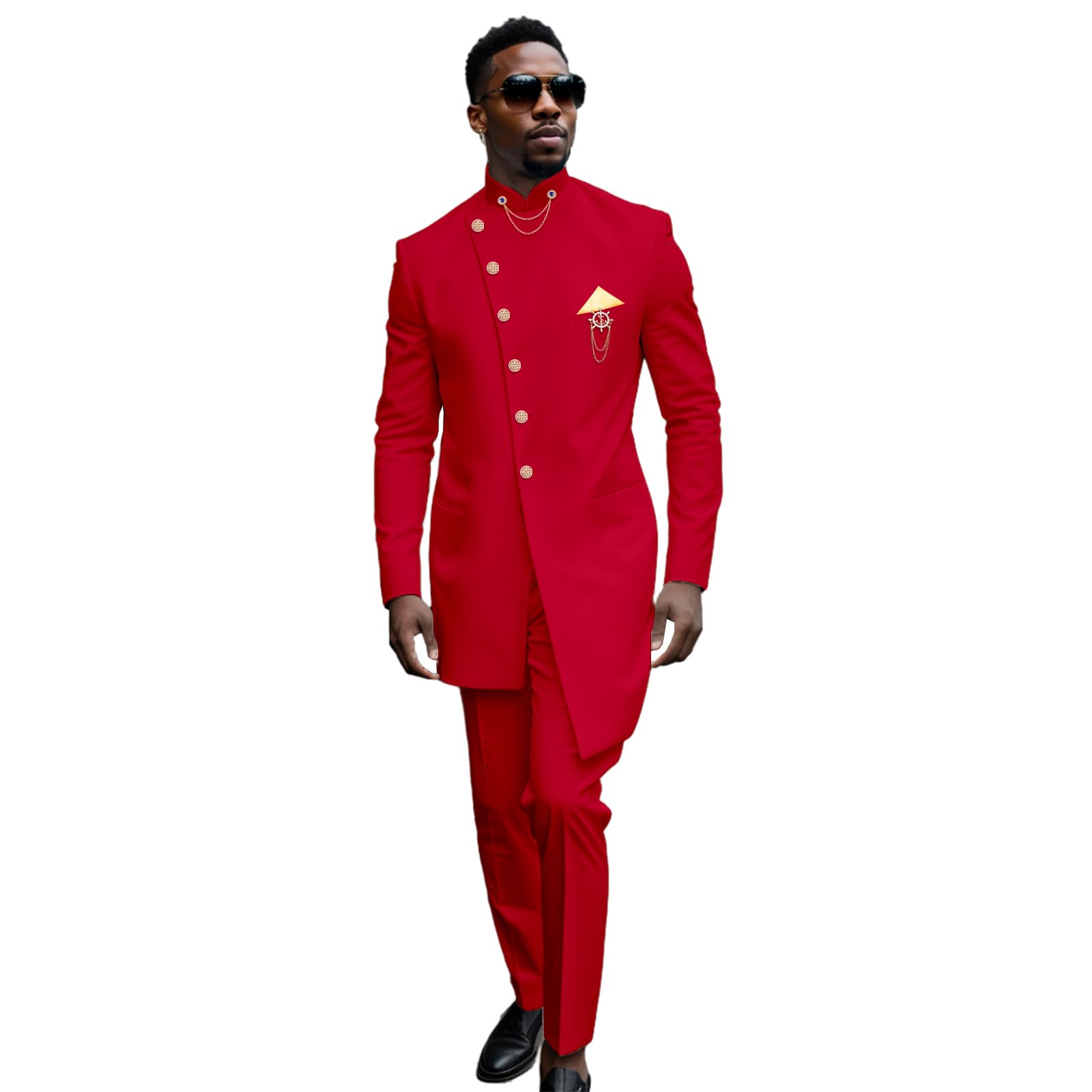 Men Suit Slim Fit 2 Piece Solid Single Breasted Brooch Business Suits Blazer Wedding African Clothes for Men