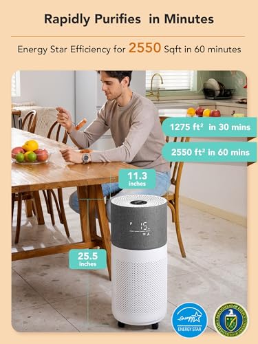 CleanForce Rainbow H13 True HEPA Air Purifier for Home Large Room, Bedroom, up to 2550sqft, Smart App-Control air Quality Monitor, Filters dust Pollen Smoke Odor VOCs - Image 3