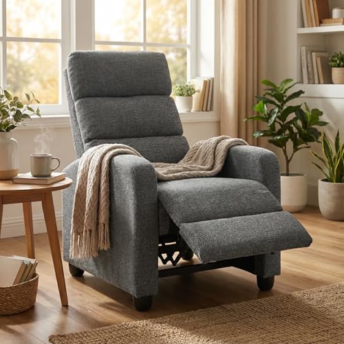 Furnimart Small Manual Recliner Chair for Small Spaces, Overstuffed Chenille Reclining Chair with...
