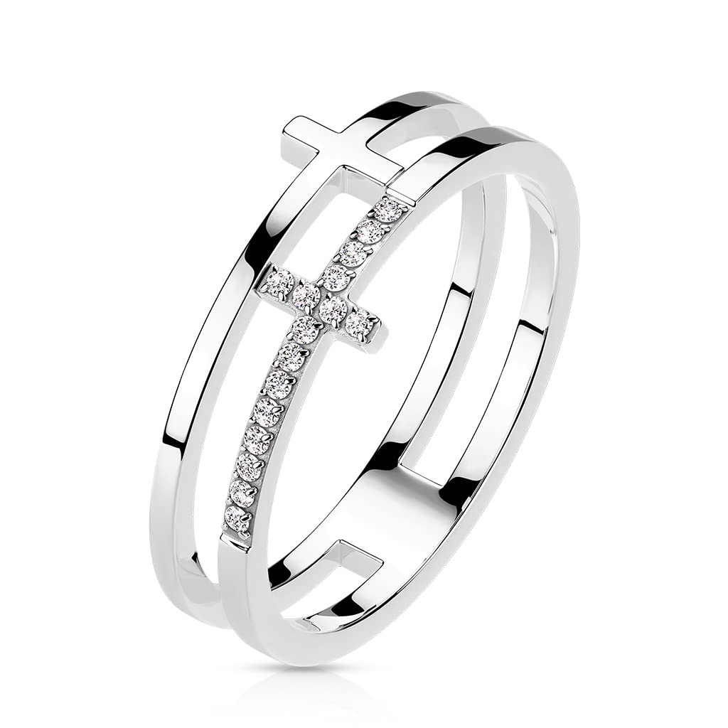 Paula & Fritz Anillo doble para mujer, acero quirúrgico 316L, tamaño 49 (15,6) – 59 (18,8), plata, oro rosa, oro, anillo para hombre, anillo de pareja