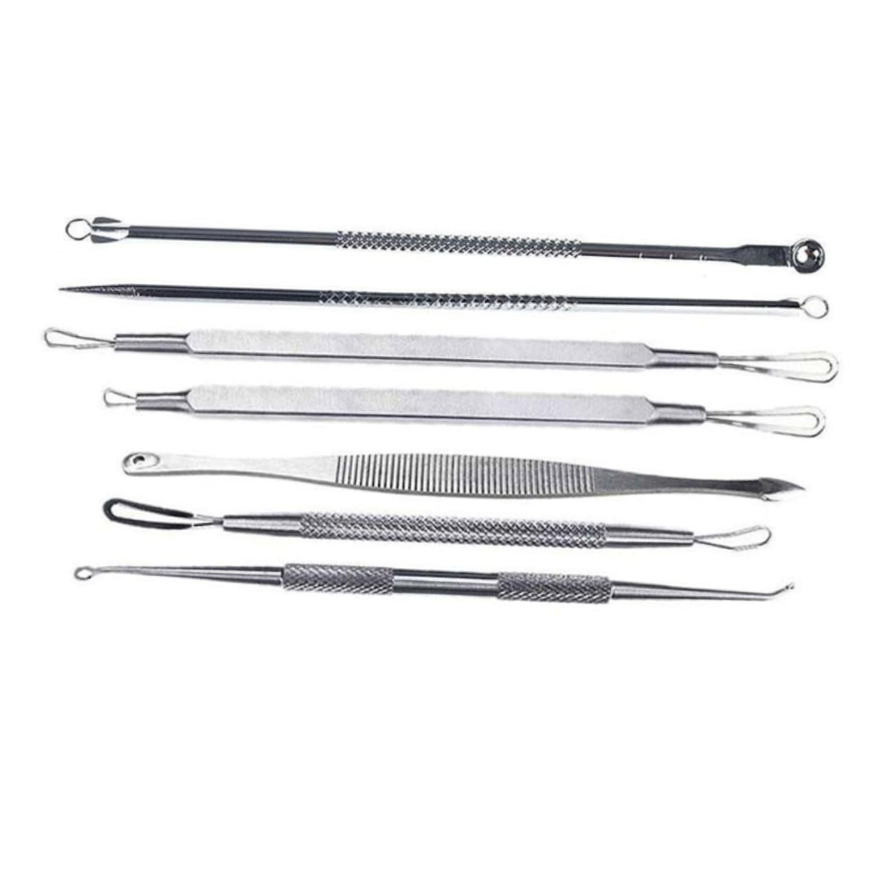 Mikinona Blackhead Extractor Tool Set 7pc Pimple Popping Kit Comedone Remover Face Spa Blemish Tool