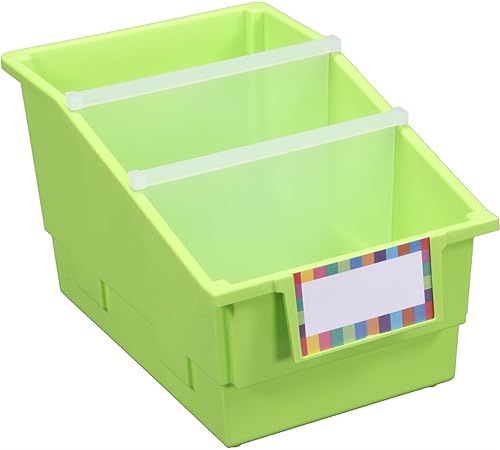 Really Good Stuff Chapter Book - Contenedores para biblioteca con divisores, 8 pulgadas x 13.5 pulgadas x 7 pulgadas, paquete de 4, color verde