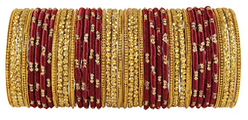 Image of NMII Glass and Silk Thread Zircon Gemstone Bangle Set For Women /Girls