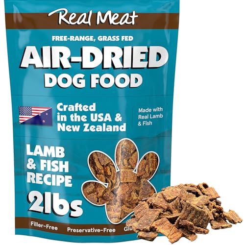 Real Meat Air Dried Dog Food w/ Real Lamb & Fish - 2lb Bag of Grain-Free Real Meat Dog Food Sourced from Free-Range Lamb & Ocean-Caught Fish - Digestible, All-Natural, & High-Protein Lamb and Fish